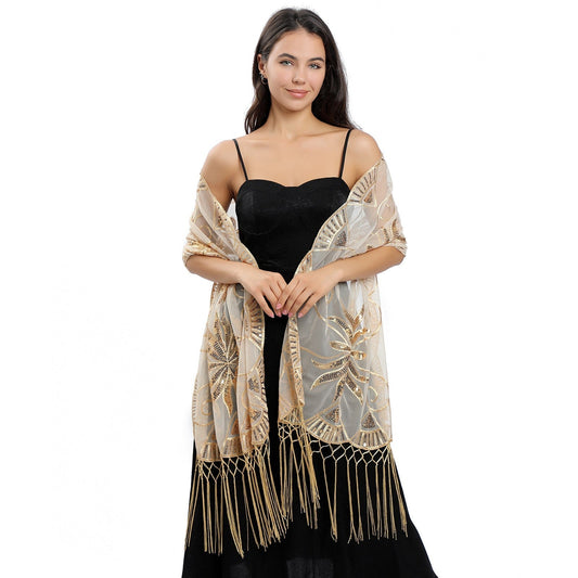 Marivelle Embroidered Feather Shawl