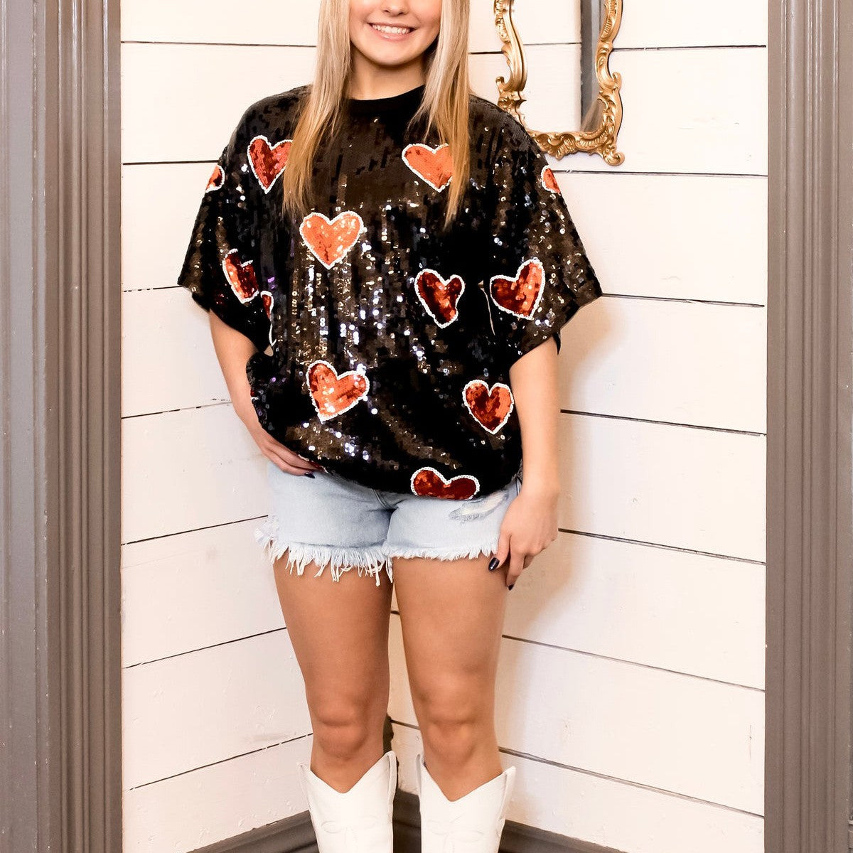 Celira Sequin Half-Sleeve Top