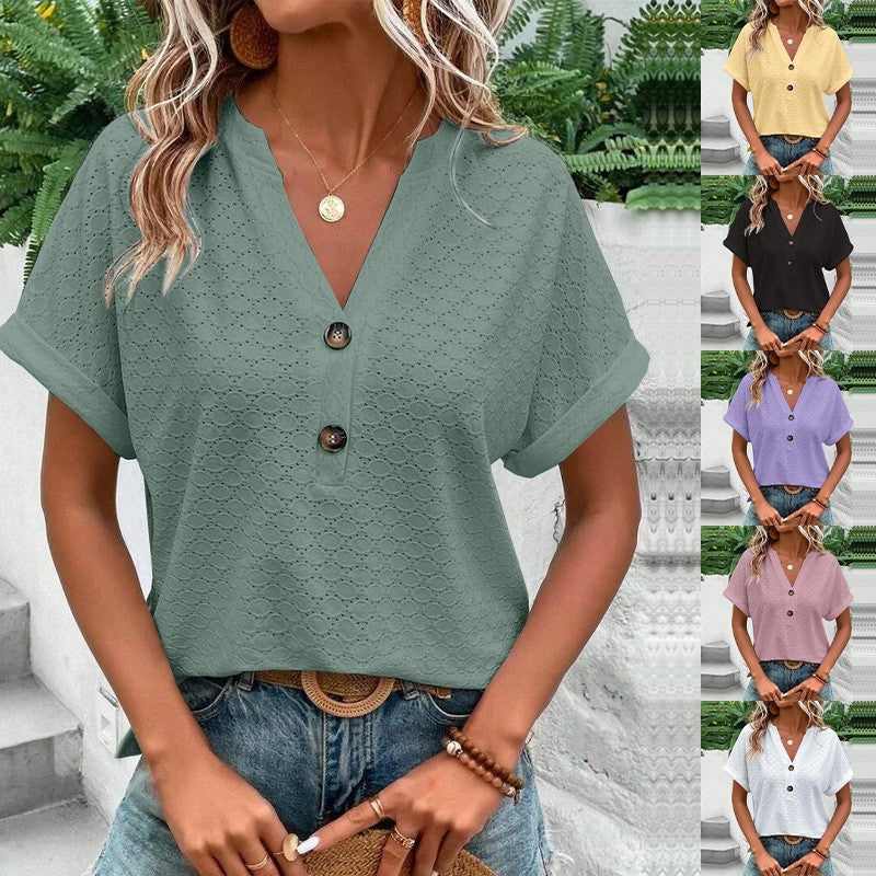 Evania Buttoned V-Neck Blouse