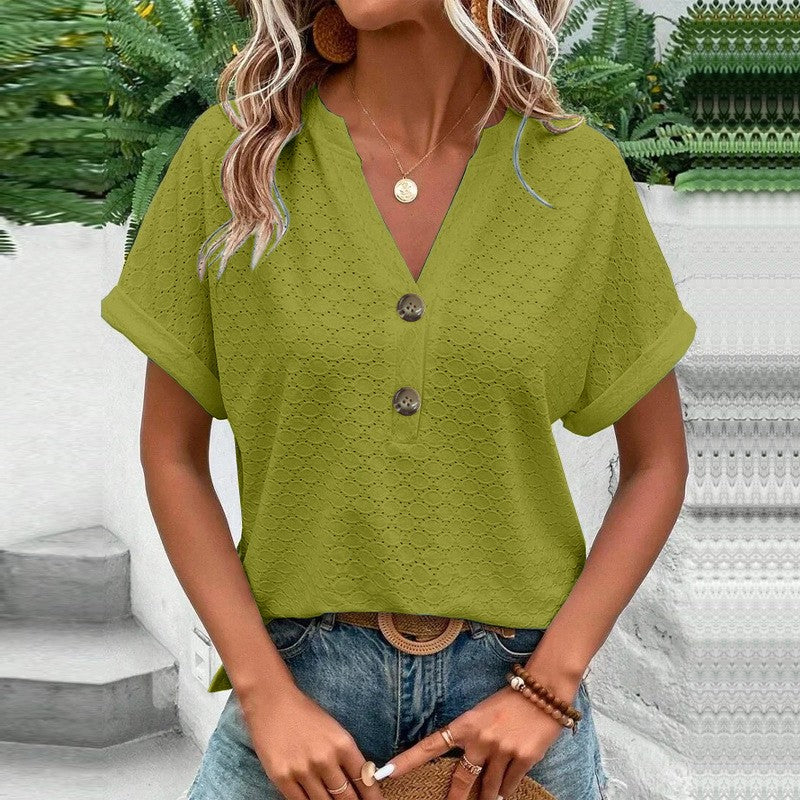 Evania Buttoned V-Neck Blouse