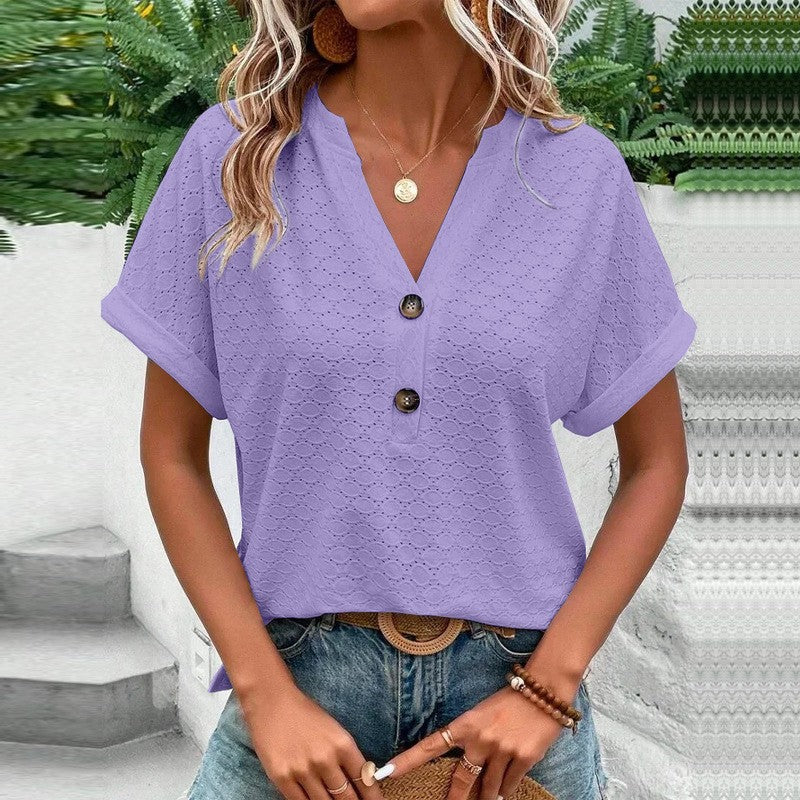 Evania Buttoned V-Neck Blouse