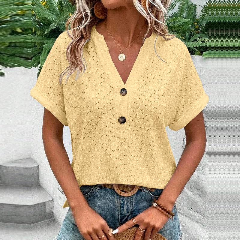 Evania Buttoned V-Neck Blouse