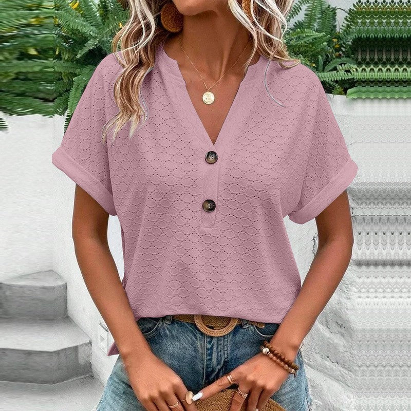 Evania Buttoned V-Neck Blouse