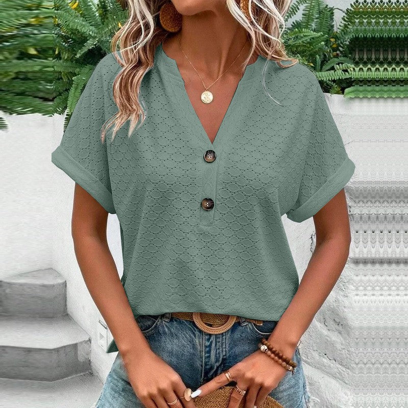 Evania Buttoned V-Neck Blouse
