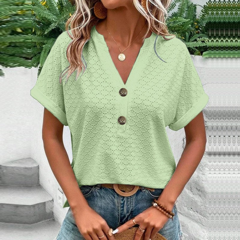 Evania Buttoned V-Neck Blouse