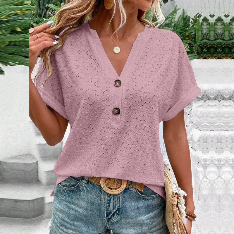Evania Buttoned V-Neck Blouse