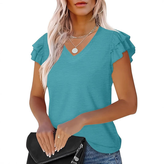 Marisse Ruffled V-Neck Tee