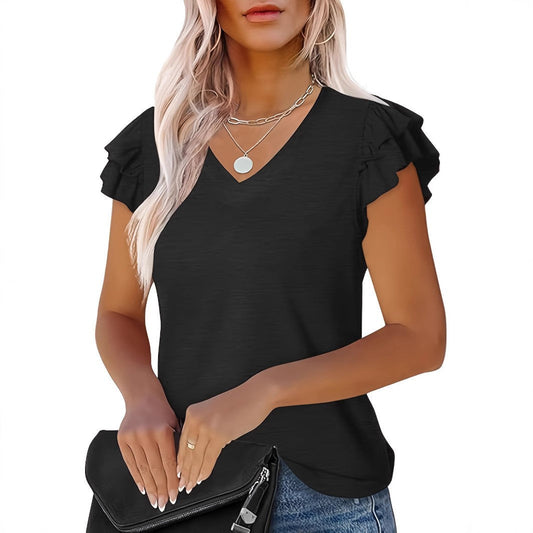 Marisse Ruffled V-Neck Tee