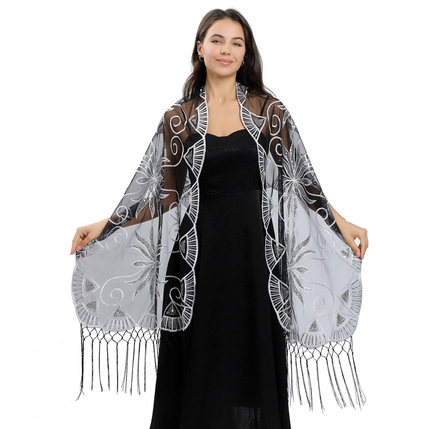 Marivelle Embroidered Feather Shawl